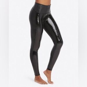SPANX Sequined Faux-Leather Leggings Size‎ Small